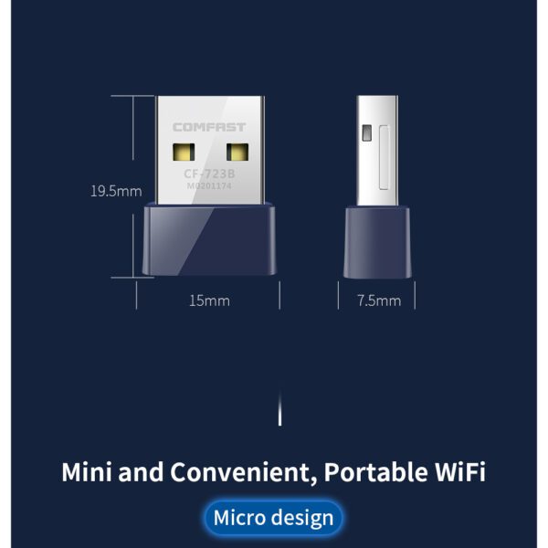 USB αντάπτορας για wifi και bluetooth σε μπλε χρώμα, διαστάσεις