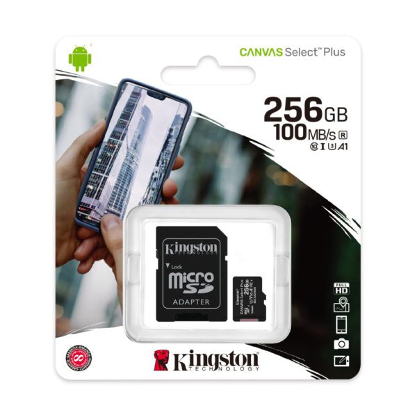 Kingston SDCS2/256GB Canvas Select Plus 256GB Micro SDXC A1 C10 Card + SD Adapter