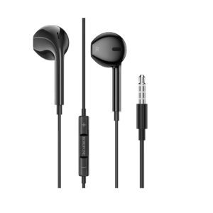 Μαύρα ακουστικά με βύσμα 3.5mm για κινητά και κουμπιά έντασης